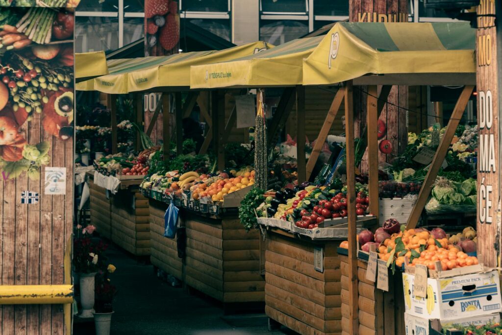 fruits and vegetables on street market