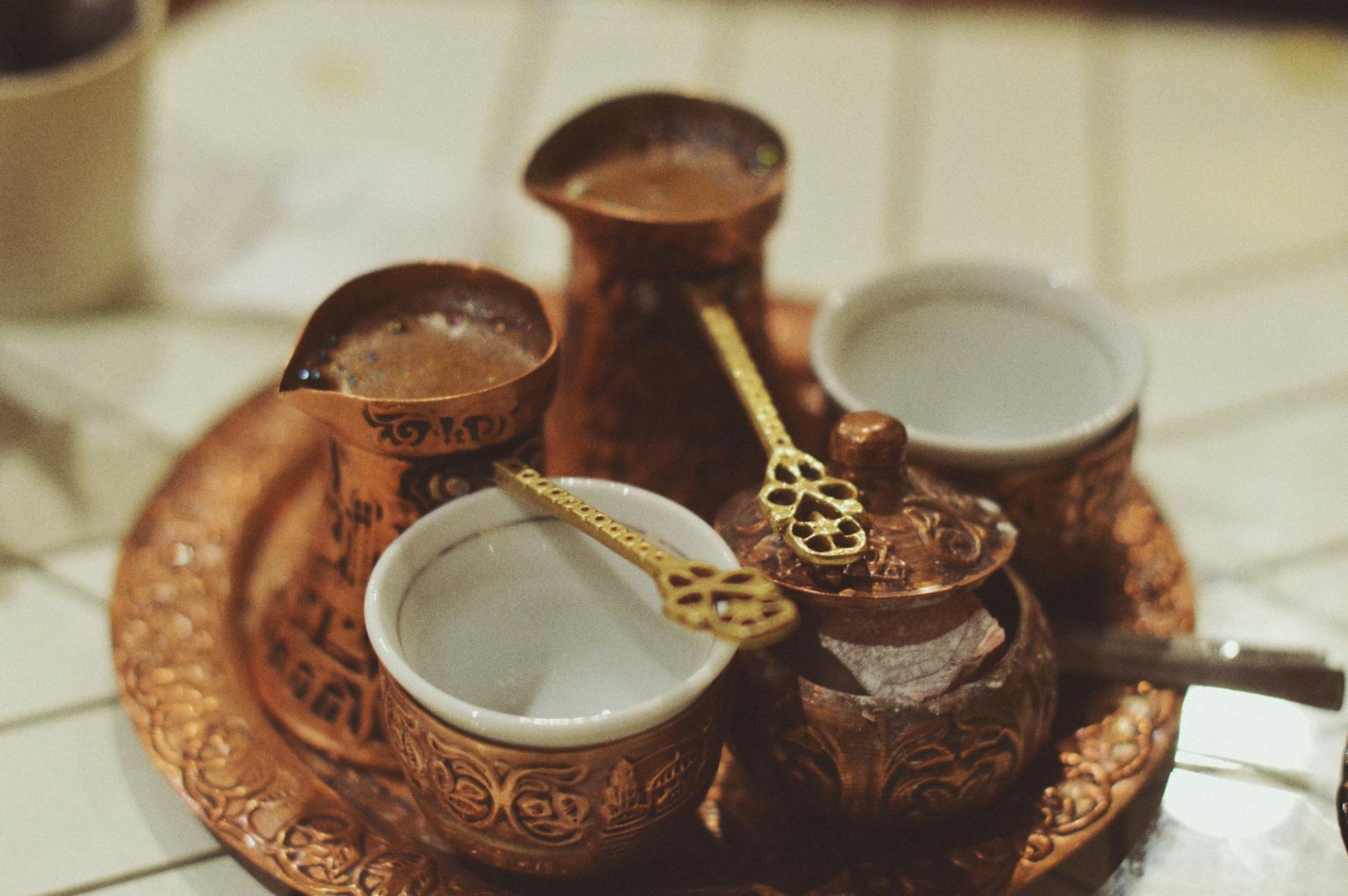 traditional bosnian coffee set with brassware