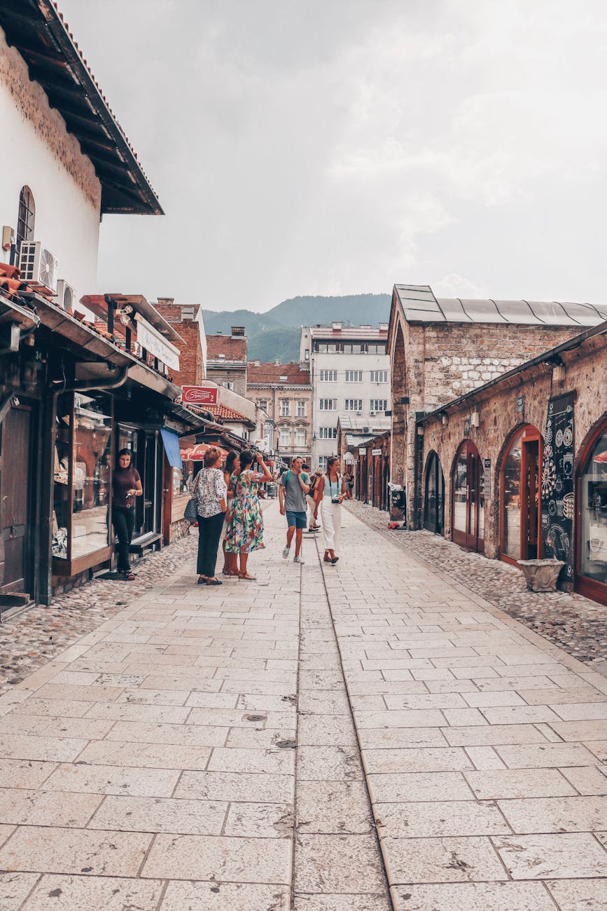 tourist walking in the streets of sarajevo